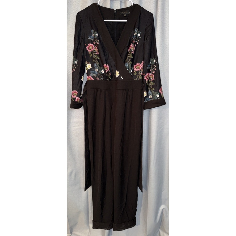Ted Baker Eleaann Oracle Embroidered Jumpsuit Black Floral Butterfly Size 2 US 6